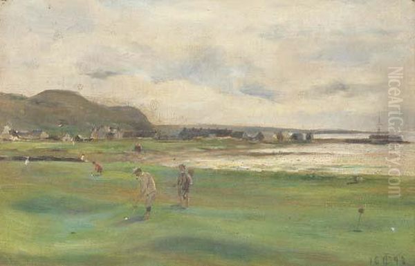 Golfers On The Links Oil Painting by John Cuthbertson