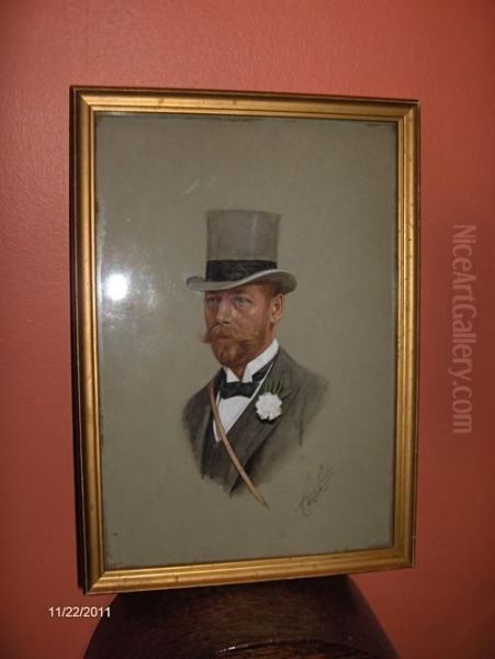 Portrait Of King George V, Head And Shoulders, Wearing Grey Top Hat Oil Painting by Cecil E.L. Cutler