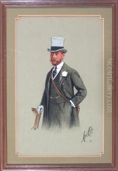 Halbportrait Eines Stehenden Gentleman Mit Grauem Zylinder Oil Painting by Cecil E.L. Cutler