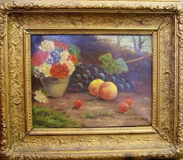 Stilllife Of Fruit And Flowers Oil Painting by A. Cutts