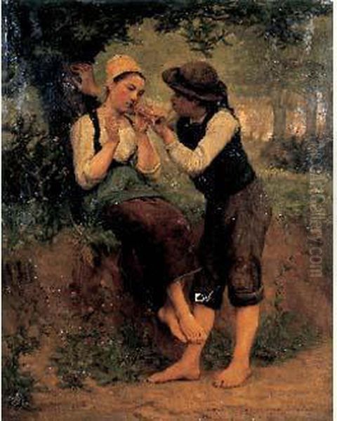 Le Joueur De Flute Oil Painting by Hippolyte Joseph Cuvelier