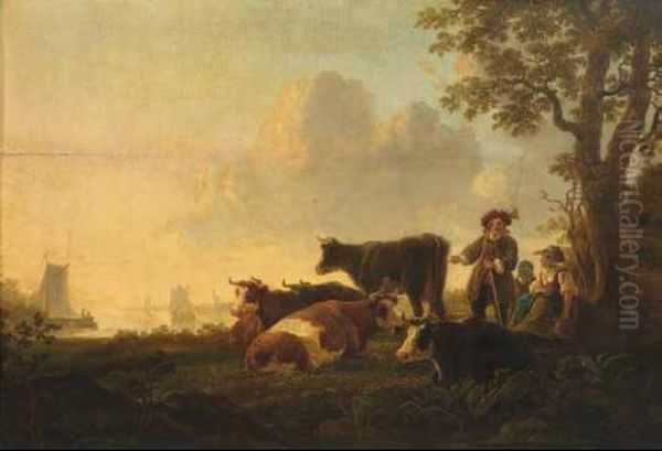 Paesaggio Con Contadini E Armenti Oil Painting by Aelbert Cuyp