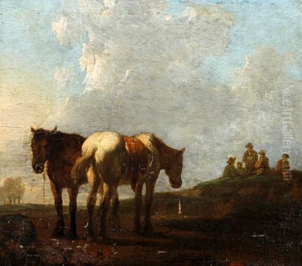 Horse And Figures In A Field Oil Painting by Aelbert Cuyp