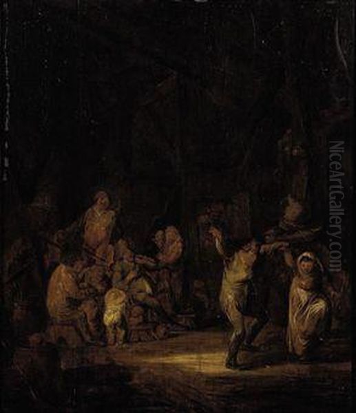 A Barn Interior With Boors Dancing And Making Music Oil Painting by Benjamin Gerritsz. Cuyp