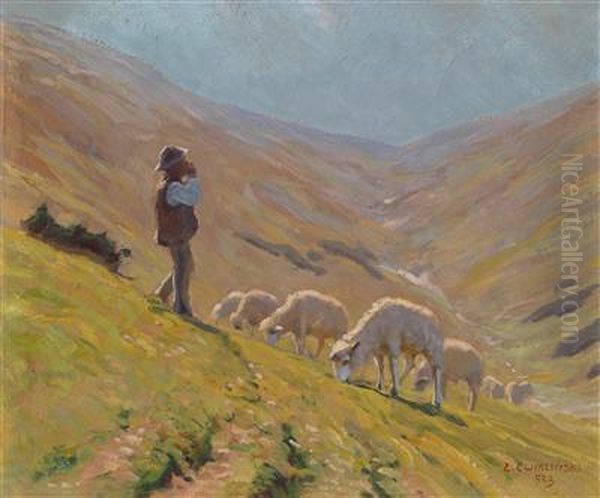 Shepherd In Themountains Oil Painting by Zefiryn Cwiklinski