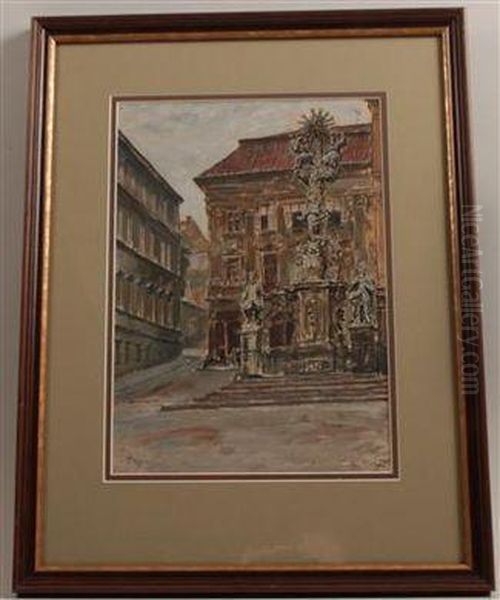 A Baroque Town Square And A Trinitycolumn Oil Painting by Emil Czech