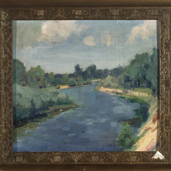 River Scene Oil Painting by Michal Wiktor Czepita