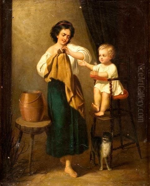 Il Momento Della Pappa Oil Painting by Frantisek Czermak