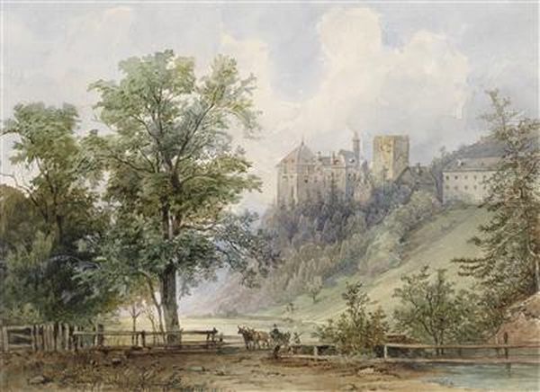 A View Ofstixenstein Castle Near Ternitz Oil Painting by Ludwig Czerny