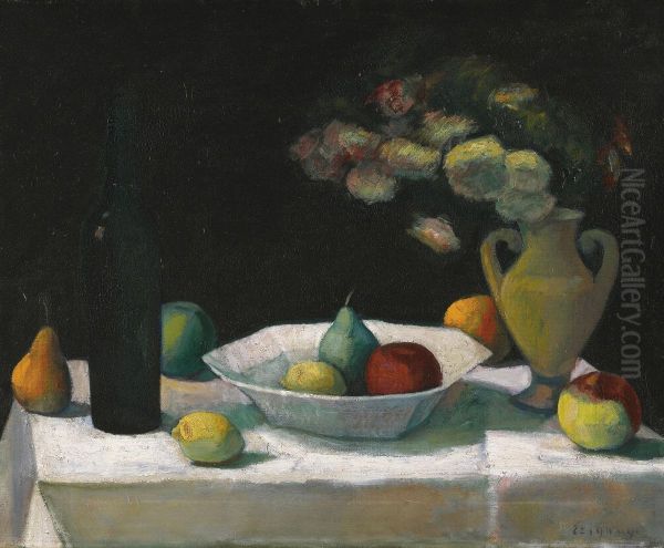 Still Life With Bottle And Fruit Oil Painting by Dezso Czigany