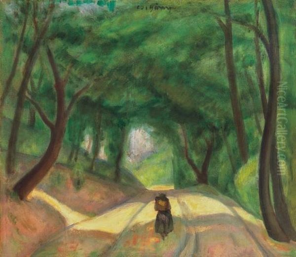 Shady Road (forest Track), Around 1935 Oil Painting by Dezso Czigany