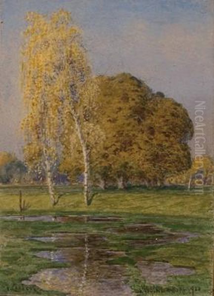 Birken Am Teich In Langenzersdorf Oil Painting by Franz Czizek