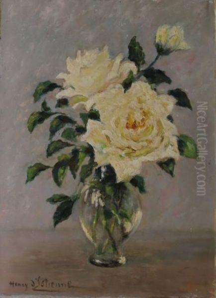 Roses Blanches Oil Painting by Henry D Estienne