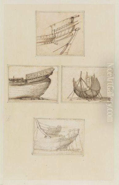 Four Studies Of Ships Under Construction Oil Painting by Filippo D Angeli