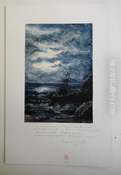 Marine Au Clair De Lune Oil Painting by Ernest D Hervilly