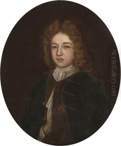 Portrait Of A Boy, Half-length, In A Blue Coat Oil Painting by Charles d' Agar