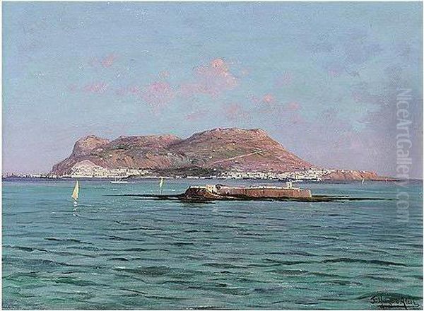 View Of Gibraltar Oil Painting by Hugo, Fred. Alexianu D' Alesi