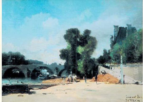 Le Pont Royal Oil Painting by Jean D'Alheim