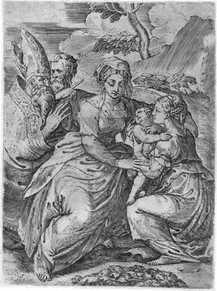 Madonna Mit Kind Und Heiligen. Radierung, Nach Oil Painting by Giovanni Battista D' Angeli