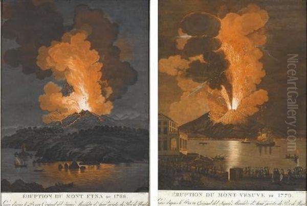 Eruption Du Mont Etna De 1766; And Eruption Du Mont Vesuve De 1779, By J.b. Chapny Oil Painting by Alessandro D'Anna