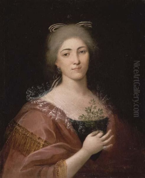 Portrait D'une Jeune Femme Tenant Un Feuillage Oil Painting by Alessandro D'Anna