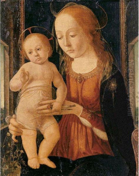 Madonna And Child In A Landscape Oil Painting by Biagio D' Antonio