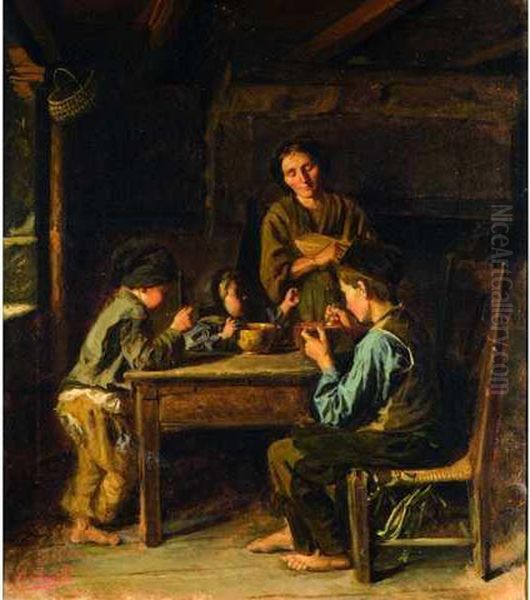 La Famille Du Bucheron Oil Painting by Edouard D' Apvril