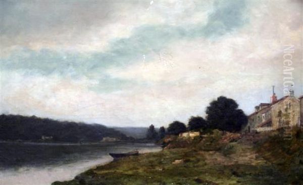 River Landscape Oil Painting by Eugene D' Argence