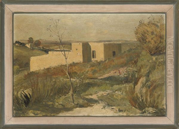 View Of A Farmhouse In A Landscape Oil Painting by Rodolphe D' Erlanger