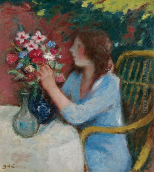 Jeune Fille Avec Un Bouquet De Fleurs Oil Painting by Georges dEspagnat