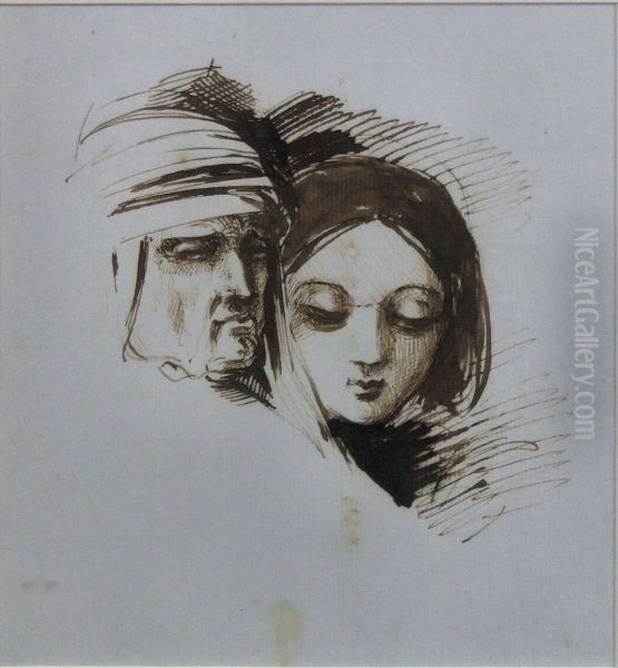 An Arab And A Girl Oil Painting by Alfred, Comte D' Orsay