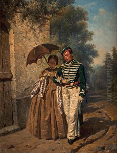 Flirtation Oil Painting by Carl Henrik D'Unker