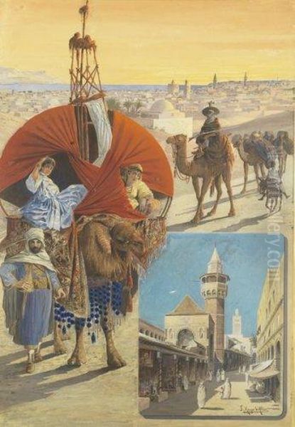 Etude Pour L'affiche Chemins Des Chemins De Fer P.l.m. Detunisie. Oil Painting by Hugo d' Alesi