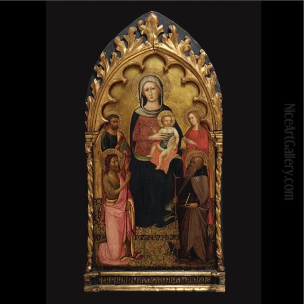 Madonna And Child With St. John The Baptist, St. Anthony Abbot, St. Peter And Mary Magdalene Oil Painting by Lippo D'Andrea