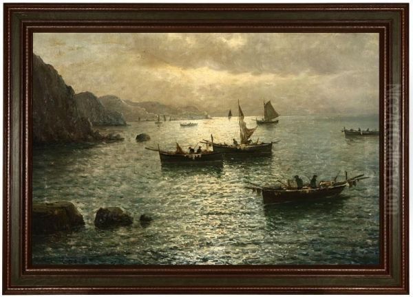 Fishing Boats Off The Coast Of Capri Oil Painting by Vincenzo D'Auria