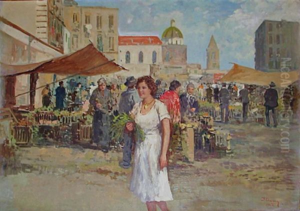 Scena Di Mercato Oil Painting by Vincenzo D'Auria