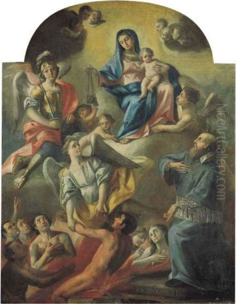 La Madonna Del Carmine Con I Santi Michele E Raffaele, Le Anime Purganti E San Francesco Di Sales Oil Painting by Giovanni D'Episcopo