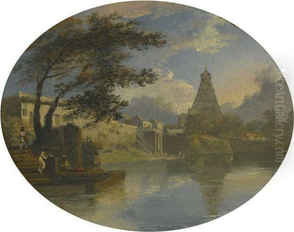 View Of Thanjavur, India, With The Brihadeeswarar Temple Oil Painting by Charles Baronet D'Oyly