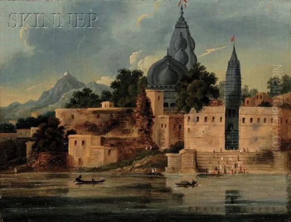 View Of Benares [varanasi] Along The River Ganges, Uttarpradesh, India Oil Painting by Charles Baronet D'Oyly