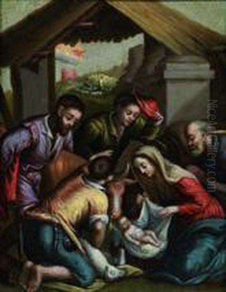 Adoration Des Bergers Oil Painting by Jacopo Bassano (Jacopo da Ponte)