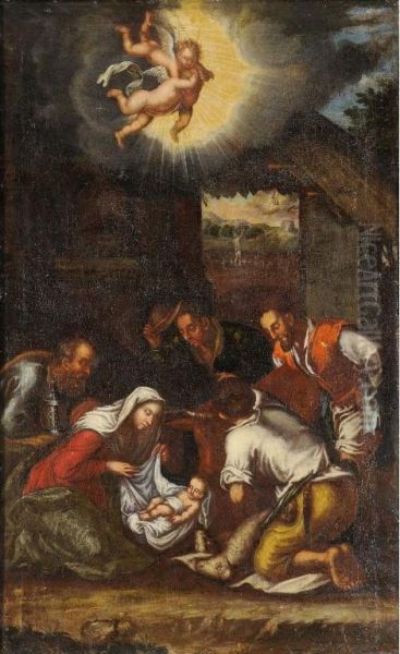 The Adoration Of The Shepherds Oil Painting by Jacopo Bassano (Jacopo da Ponte)