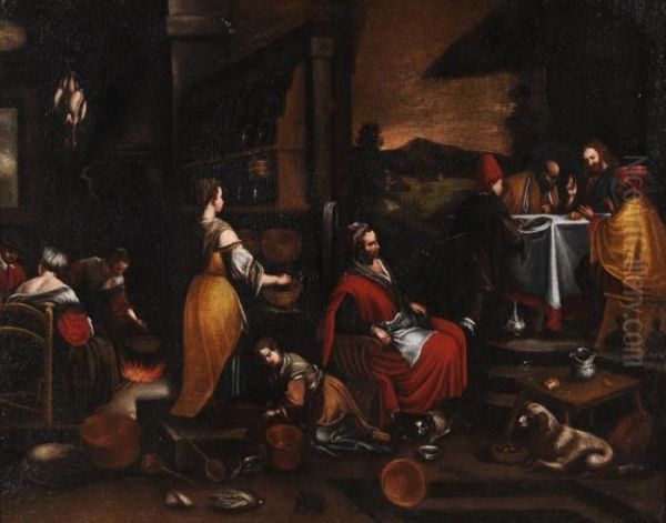 Cena In Emmaus Oil Painting by Leandro Bassano