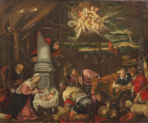 L'adoration Des Bergers Oil Painting by Leandro Bassano