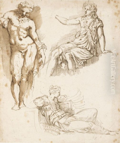 Studies After The Antique: A Standing Silenus Oil Painting by Girolamo da Carpi