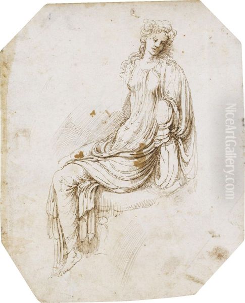 A Seated Female Figure After The Antique Oil Painting by Girolamo da Carpi