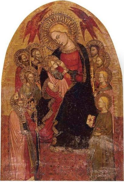 Madonna And Child Surrounded By Eight Saints Oil Painting by Jacopo Da Firenze