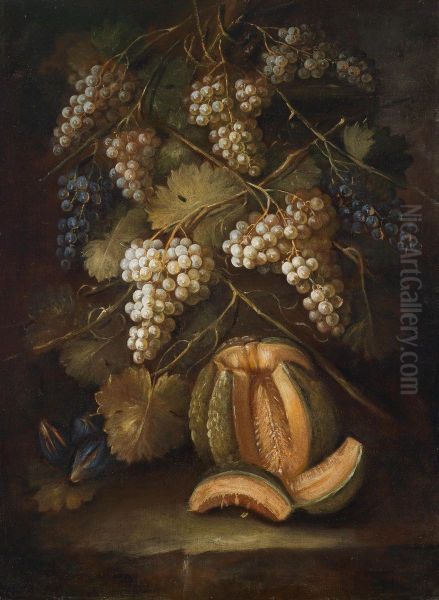 A Still Life With Grapes And A Melon Oil Painting by Gilardo Da Lodi