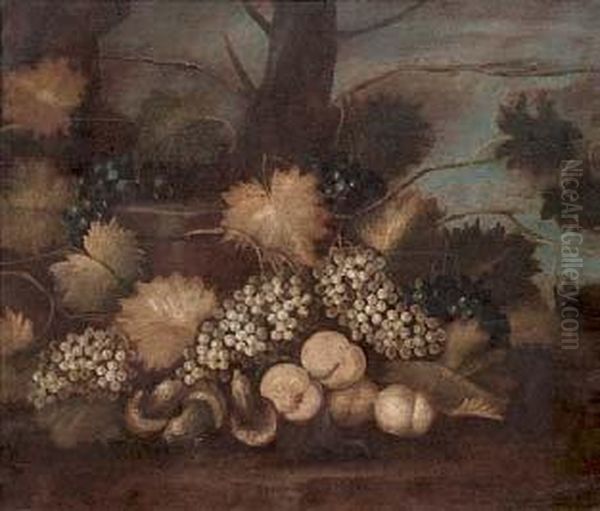 Natura Morta Con Grappoli D'uva, Funghi E Pesche Oil Painting by Gilardo Da Lodi