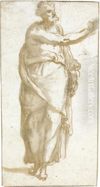 A Standing Figure Of An Apostle Oil Painting by Nicolo Martinelli Da Pesaro Il Trometta