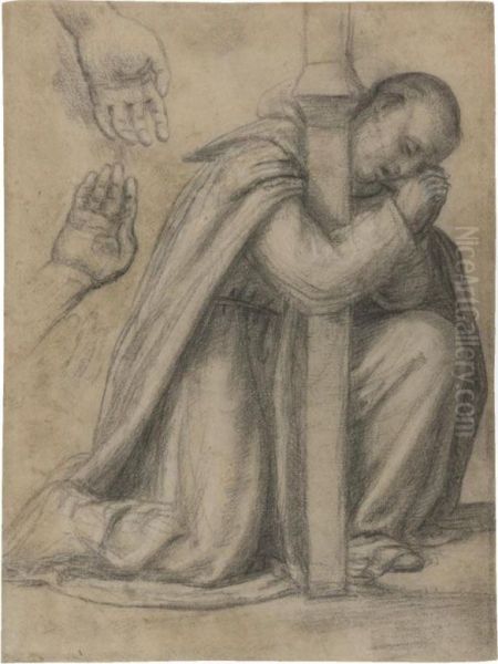 Study Of A Dominican Kneeling In Prayer At The Foot Of A Cross, And Separate Studies Of Hands Oil Painting by Fra Paolino Da Pistoia